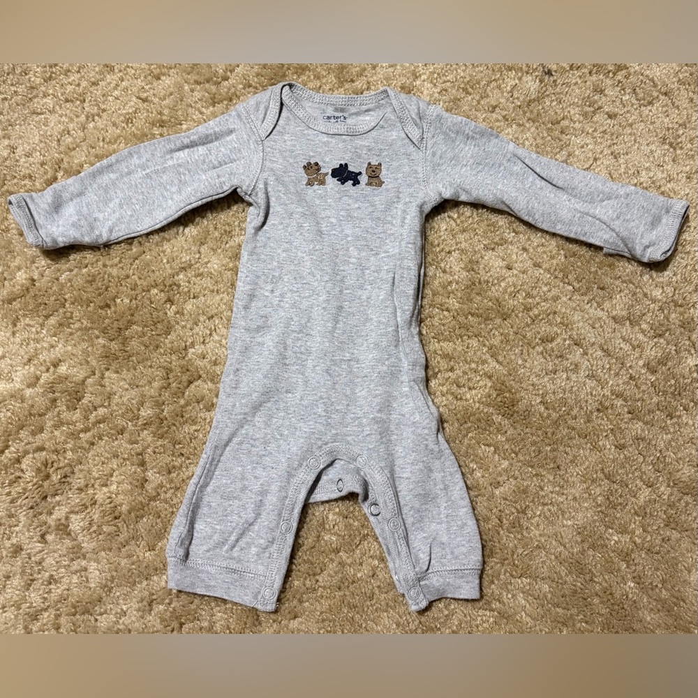 Gray Newborn Dog Themed Long Sleeve/Pants Romper